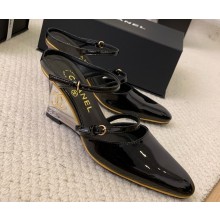 Chanel slingback pumps wedge patent calfskin black 2025