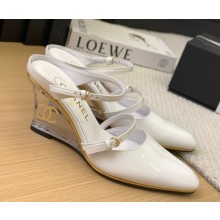 Chanel slingback pumps wedge patent calfskin white 2025
