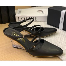 Chanel slingback pumps wedge calfskin black 2025