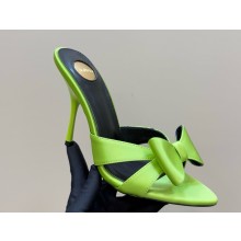 Saint Laurent heel 10.5cm bow slides sandals silk green 2025