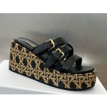 Dior L'Amazone Dior Wedge Slide Black Calfskin and Natural Graphic Cannage Raffia heel 6cm 2025