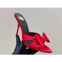 Saint Laurent heel 10.5cm bow slides sandals silk red 2025