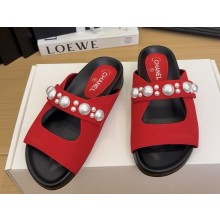 Chanel mules sandals lambskin with Pearl Detail red 2025