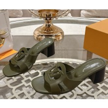 Louis Vuitton 1AGYTP LV Isola Mule army green calf leather heel 5.5cm 2025
