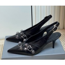 Balenciaga Women's Cagole Leather Slingback Pumps Black heel 7cm 2025