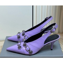 Balenciaga Women's Cagole Leather Slingback Pumps purple heel 7cm 2025