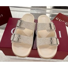 Gucci women/Men slide sandal 816380 Oatmeal GG suede 2025