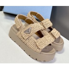 Prada Crochet sandals with enameled metal triangle logo beige 2025