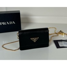 PRADA Saffiano leather card holder with shoulder strap 1MR034 black 2025