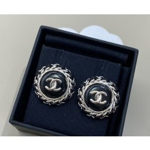 Chanel Stud Earrings Metal, Resin & Lambskin ABF153 Silver & Black  2025