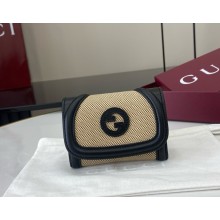 Gucci Blondie card case 818795 Natural cotton linen canvas Black leather trim 2025