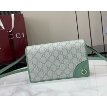 Gucci GG Emblem wallet with leather strap 820688 green new GG Monogram coated fabric 2025