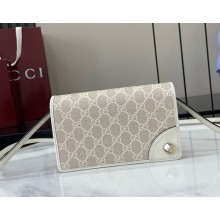 Gucci GG Emblem wallet with leather strap 820688 Beige and white new GG Monogram coated fabric 2025