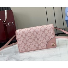Gucci GG Emblem wallet with leather strap 820688 pink new GG Monogram coated fabric 2025