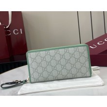 Gucci GG Emblem zip around wallet 819122 green new GG Monogram coated fabric 2025
