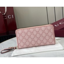 Gucci GG Emblem zip around wallet 819122 pink new GG Monogram coated fabric 2025