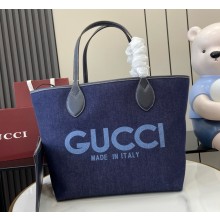 Gucci Totissima medium reversible tote 820481 Dark blue denim on one side, beige and blue GG Supreme on the other 2025
