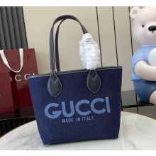 Gucci Totissima small reversible tote 820496 Dark blue denim on one side, beige and blue GG Supreme on the other 2025