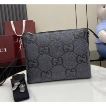 Gucci GG jumbo medium crossbody bag 696009 Grey and black jumbo GG grainy leather 2025