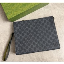 Gucci Bi-color small pouch 768255 Black GG Supreme canvas green leather trim 2025