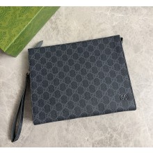 Gucci Bi-color small pouch 768255 Black GG Supreme canvas Grey leather trim 2025