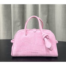 Jacquemus The small Turismo LA CROISIÈRE embossed suede bowling bag light pink 2025
