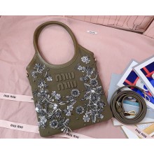MIU MIU IVY embroidered gabardine bag 5BA281 Olive Green 2025