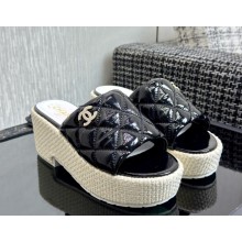 Chanel sandals platform patent leather black 2025