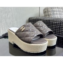 Chanel sandals platform patent leather grey 2025