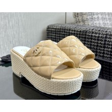Chanel sandals platform patent leather beige 2025