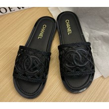Chanel mules sandals knit with cc logo black 2025