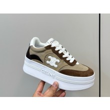 CELINE CNY BLOCK SNEAKERS WITH WEDGE in suede and canvas brown 2025
