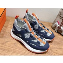 Hermes Katana sneaker in knit and calfskin with graphic cut-out detail gris silex / marine 2025