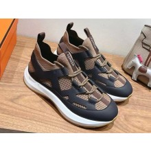 Hermes Katana sneaker in knit and calfskin with graphic cut-out detail étoupe / noir 2025
