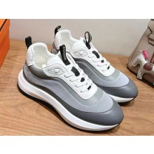 Hermes Kuma sneaker in technical canvas and calfskin grey 2025
