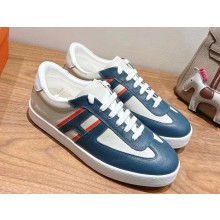 Hermes women/men Boomerang sneaker in Epsom calfskin and printed Epsom calfskin with iconic orange sole multicolore blanc de Paris 2025