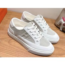 Hermes women/men Deep sneaker in calfskin and canvas blanc / grey 2025