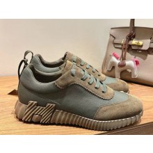 Hermes women/men Bouncing sneaker in cotton canvas and suede goatskin vert toundra 2025