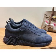 Hermes women/men Bouncing sneaker in cotton canvas and suede goatskin blue 2025