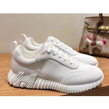 Hermes women/men Bouncing sneaker in cotton canvas and suede goatskin white 2025