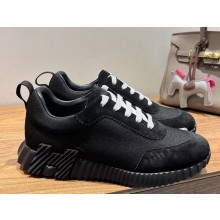 Hermes women/men Bouncing sneaker in cotton canvas and suede goatskin noir 2025