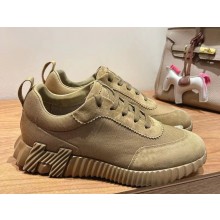 Hermes women/men Bouncing sneaker in cotton canvas and suede goatskin brown 01 2025