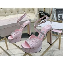 Jimmy Choo heel 13cm platform 3.5cm Karli sandals silk with crystal pink 2025