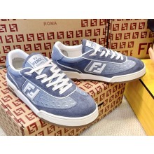 Fendi Match Light blue denim fabric and suede low tops 2025