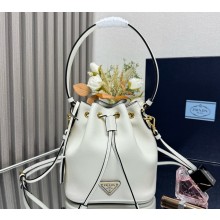 Prada leather bucket bag 1BE067 white 2025