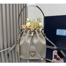 Prada leather bucket bag 1BE067 grey 2025
