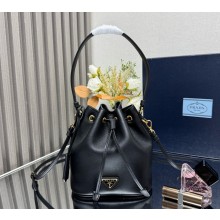 Prada leather bucket bag 1BE067 black 2025