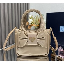 Prada Padded Re-Nylon mini-bag with bow 1BA359 Camel Brown 2025