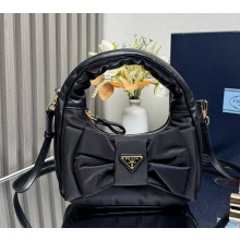 PRADA Re-Nylon and nappa leather mini-bag with bow 1BC241 black 2025