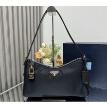 Prada Aimée large Re-Nylon and leather shoulder bag with padlock 1BC232 black 2025